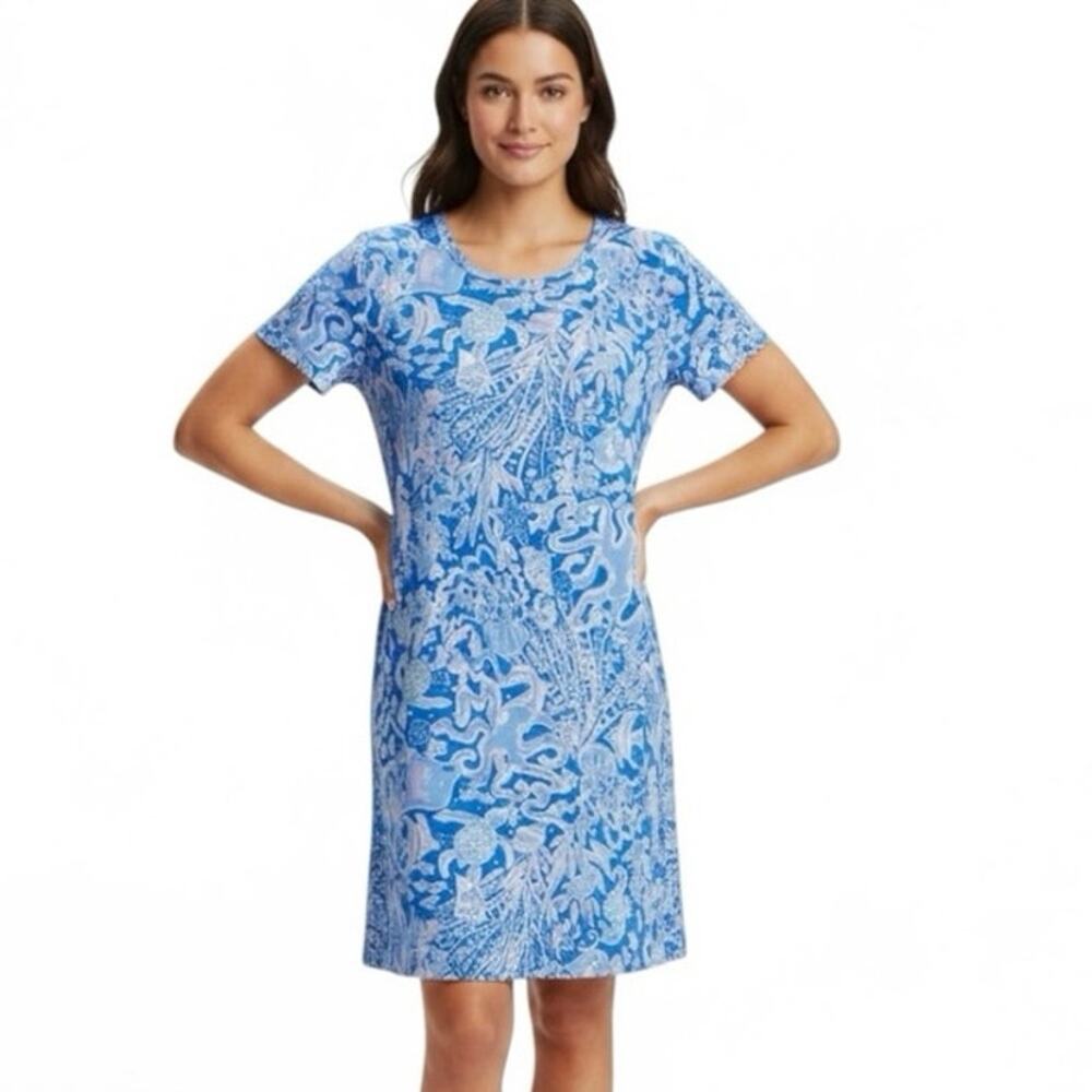 Lilly Pulitzer Cody Dress Sea What | Sea Short Sleeve Crew Neckline Sz M | EUC